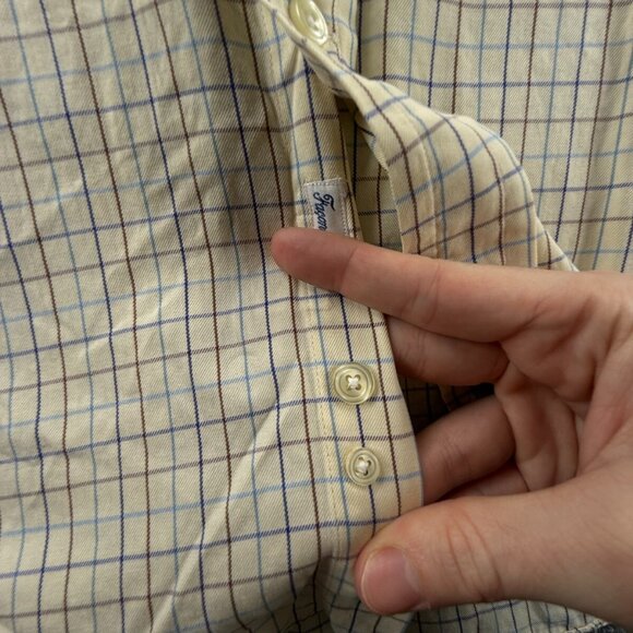 Faconnable Button Up Shirt Men Long Sleeve Yellow Check Pocket USA Made 16 XL - Picture 13 of 16